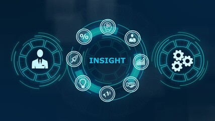 INSIGHT inscription, successful business concept. Business, Technology, Internet and network concept ,Abstract technology symbols on a blue background.