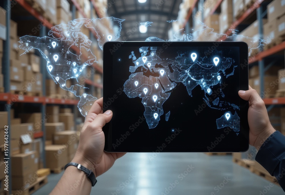 Global supply chain digitization through digital map displayed on ...