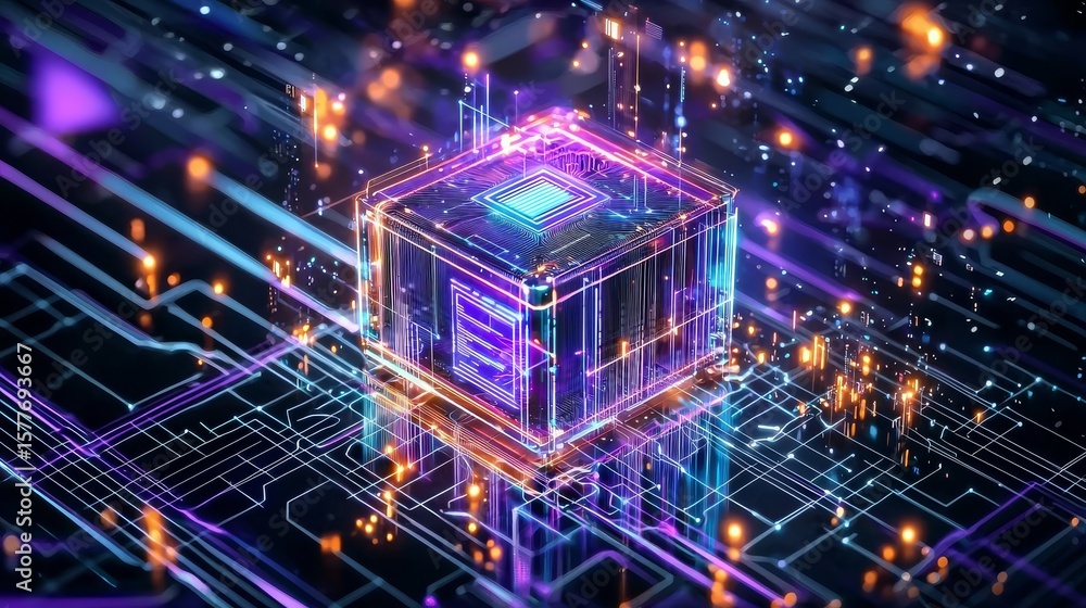 Concept of agentic AI technology illuminated by a glowing processor ...