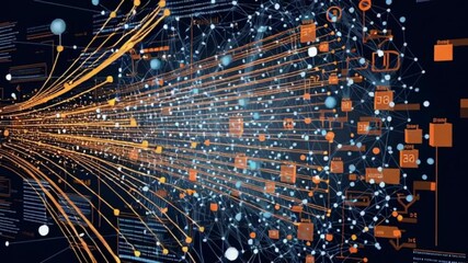 Data flow and network connections represent communication and technology advancements