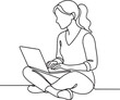© Tanzu - Woman Sitting with Laptop Computer Line Drawing Illustration