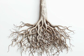 exposed root system and trunk of a tree showing natural texture and organic structure