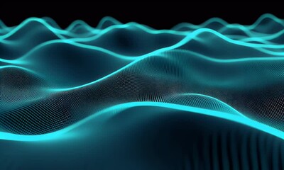 Wall Mural - abstract blue wave background with dots and lines, a high-tech concept of big data or digital techno