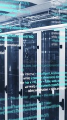 Wall Mural - computer code animation over server racks in data center