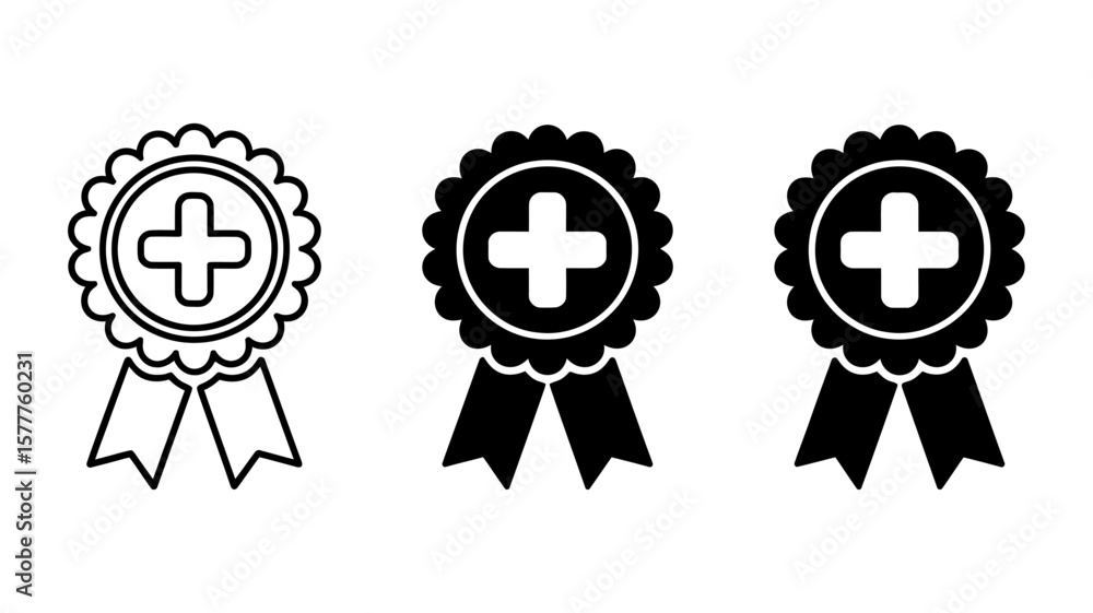 Vector art of a collection of plus sign badge icons with ribbons ...