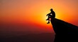 © Satriyo - Contemplative Figure on Cliff Edge Silhouette Against Sunset, A moment of reflection and awe amidst nature's breathtaking panorama.
