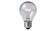 © SS Stock - Light bulb with an illuminated filament, clear glass design on a white isolated background.