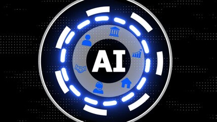 Animated futuristic ai technology and network connections
