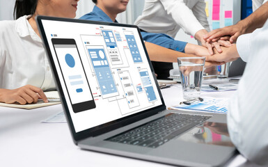 Wall Mural - ux ui design process for brisk mobile application and website . creative prototype of wireframe for 