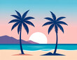 © Diki - Tranquil Sunset Beach Scene with Silhouette Palm Trees