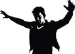 © Embabu - Silhouette of a man with arms raised in a confident pose, isolated on a white background