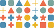 © polash27 - Vector art of a colorful collection of geometric shapes including squares, circles, triangles, stars, and crosses isolated on transparent background.