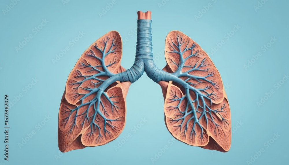 Anatomical drawing of lungs featuring bronchi branching into air sacs ...