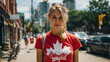 © Image soup - A Casual Young Woman Wearing a Canada T Shirt