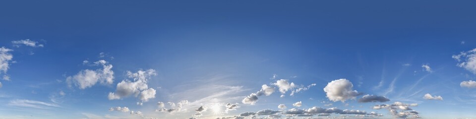 Wall Mural - seamless cloudy blue sky hdri panorama 360 degrees angle view with zenith and beautiful clouds for u