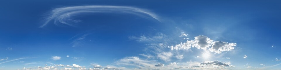 Wall Mural - seamless cloudy blue sky hdri panorama 360 degrees angle view with zenith and beautiful clouds for u