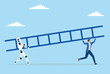 © Sohag sarkar - Vector illustration of a businessman and robot carrying a ladder, symbolizing the collaborative effort between humans and ai to overcome challenges and climb toward success