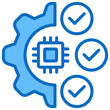 © sahila - Tech Integration Blue Fill Outline Design Vector Icon - Gear with chip and checkmarks, representing successful implementation of technology systems