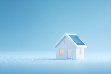 Wall Mural - minimalistic image of energy-efficient house with solar panels gleaming under clear blue sky