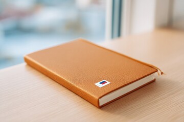 Wall Mural - notebook cover with flag sticker resting on library desk
