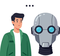 Wall Mural - human and futuristic robot head thinking about artificial intelligence technology vector illustratio