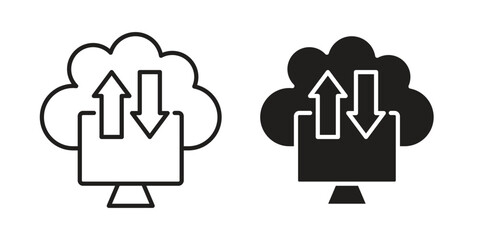 Cloud computing icon symbol set in black. line and flat icons