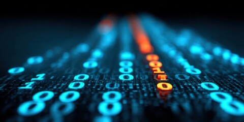 Exploring big data binary landscape with orange accented code in a digital world