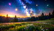 © adomon - Fantasy-like night sky scenery and natural scenery with blooming flowers