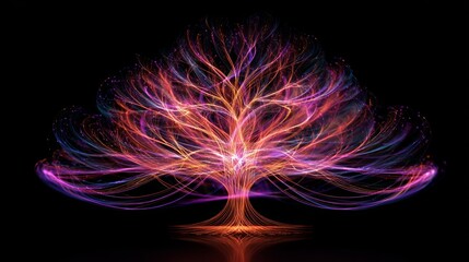 Wall Mural - Glowing Colorful Particle Tree Abstract Fantasy Art