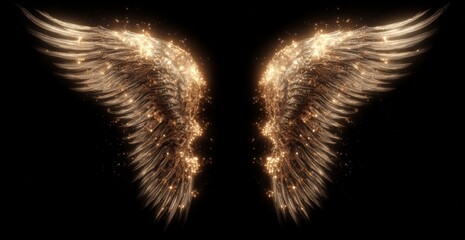 Wall Mural - Golden Glitter Wings Against Dark Background