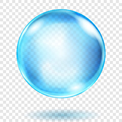 Wall Mural - Large translucent light blue sphere with highlights and soft shadow on transparent background, vector illustration for design projects and creating creative works.