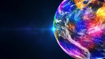 Wall Mural - Colorful Earth Rotation: Space View with Lens Flare and Starfield Background