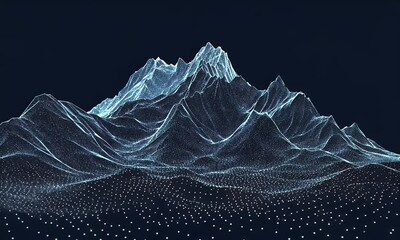 Wall Mural - abstract digital blue background with dots and lines in the form of an illuminated mountain landscap