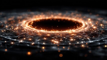 Wall Mural - abstract digital network with glowing particles and black center