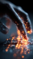 Wall Mural - futuristic hand touching digital interface with glowing particles