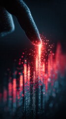 Wall Mural - digital finger touching data visualization with red and black colors