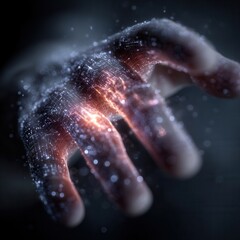 Wall Mural - futuristic hand with digital particles in a dark background