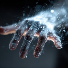 Wall Mural - futuristic hand reaching out with digital particles and light effects