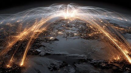Wall Mural - global connectivity and data flow over earth at night with lights