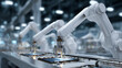 © piggu - white robotic arms assembling computer chips in a hi tech factory