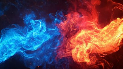 Wall Mural - blue and red flames clashing in a fiery abstract display