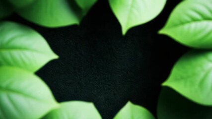 Wall Mural - green leaves creating frame on dark background