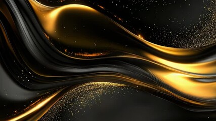 Wall Mural - golden and black abstract waves flowing with glitter particles