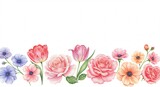 Zachte aquarel bloemenrand pastelkleuren bloeit vrolijk. AI Generated