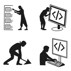 People coding and programming on white background computer