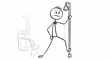 © Rizal - Stick Figure Commuting: Holding Pole on Subway Train, Minimalist Line Art