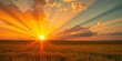 © Dawit - Blazing sun rays explode across a vibrant prairie, painting the sky with fiery sunset hues,  majestic,  field