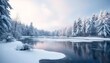 © Dawit - Frozen lake, snow-covered trees, abstract winter landscape,  scenery,  snow