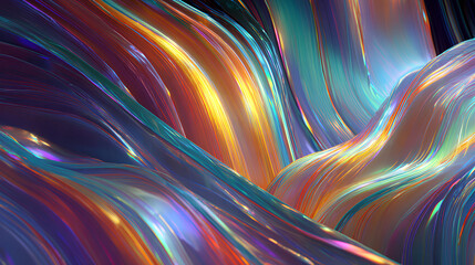Wall Mural - abstract 3d background with liquid glass holographic transparent lines. rainbow ribbons neon gradien