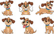 © Biplob Creatives - Cute cartoon puppy in different poses, happy dog with bone, sitting smiling dog, running puppy, adorable character set, vector clipart